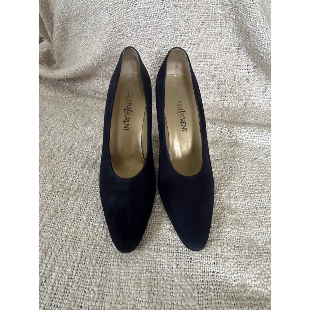 Vintage Yves Saint Laurent Navy Blue Suede Pumps Size 6.5 - Picture 6 of 9